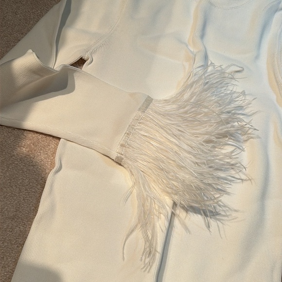 Karen Millen White Feather Cuff Women's Stretchy Sweater S - Picture 4 of 5